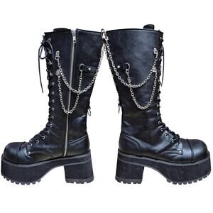 DEMONIA Black Boots Ranger 303 Chains Lace Zip MOTO GOTH Women's 11 Men's 9 NEW